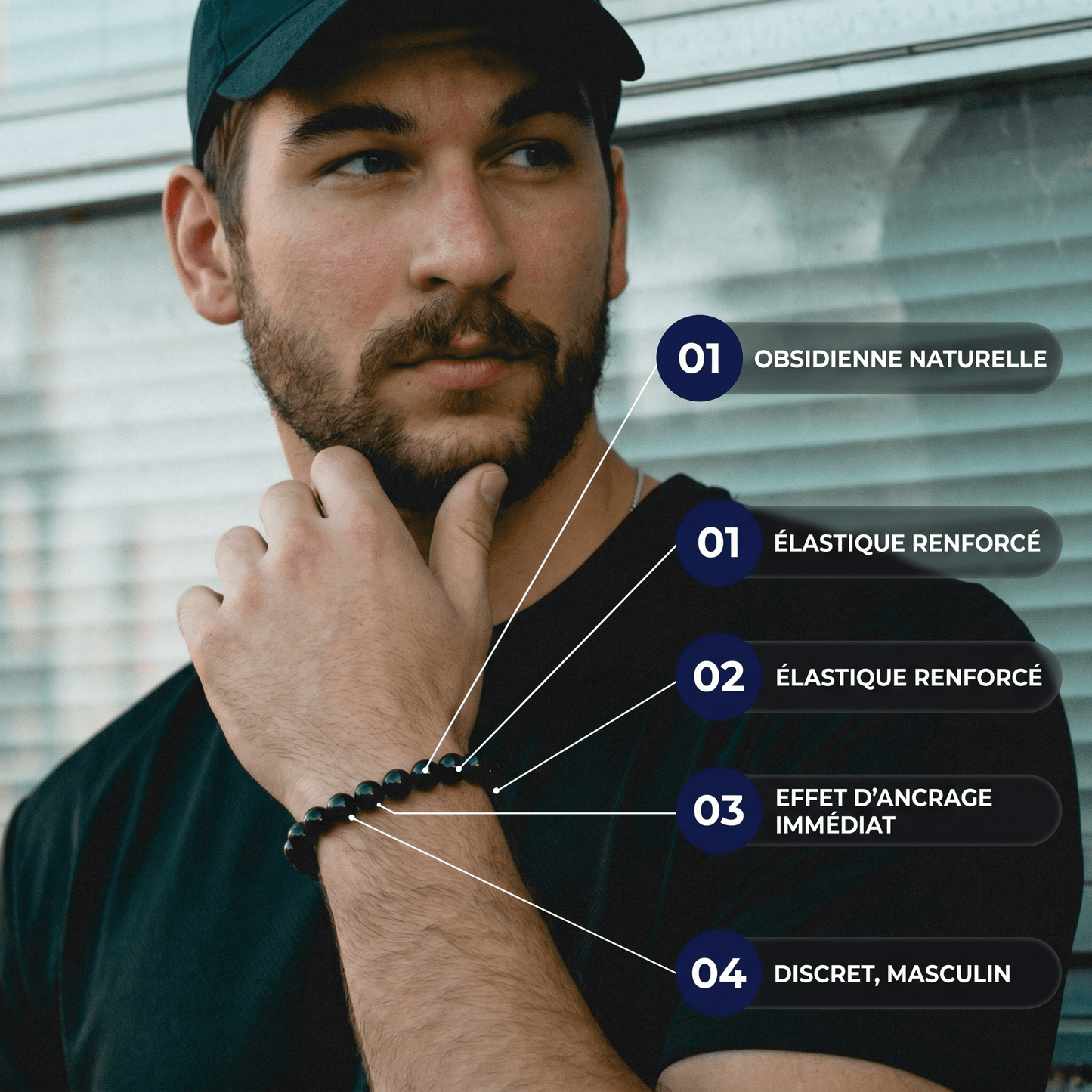 Bracelet d'ancrage en obsidienne noire - Onyxe®