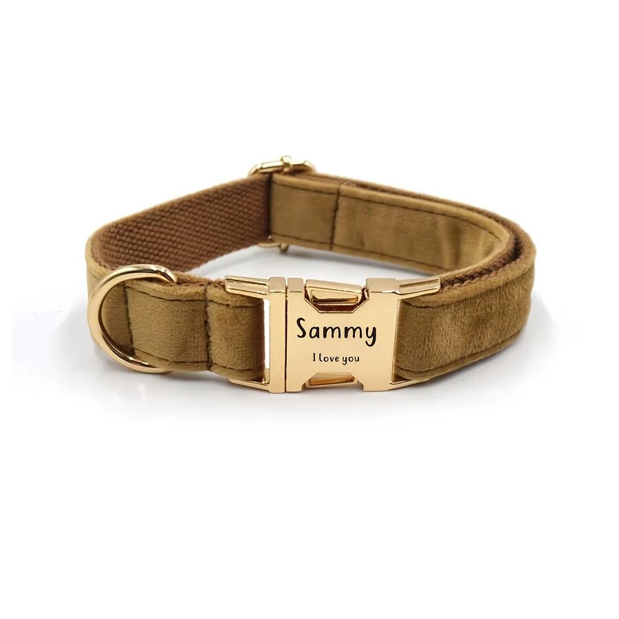 Collier chien en velours doublé, gravure nom + téléphone - Onyxe®