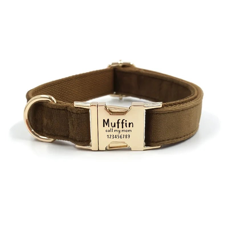 Collier chien en velours doublé, gravure nom + téléphone - Onyxe®